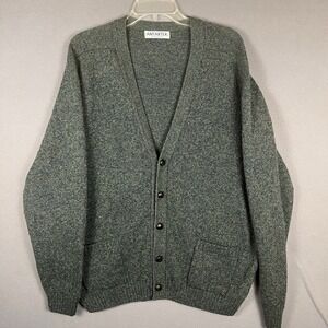 Antartex Wool Grandpa Cardigan Sweater Size L Green Button Long Sleeve Vtg